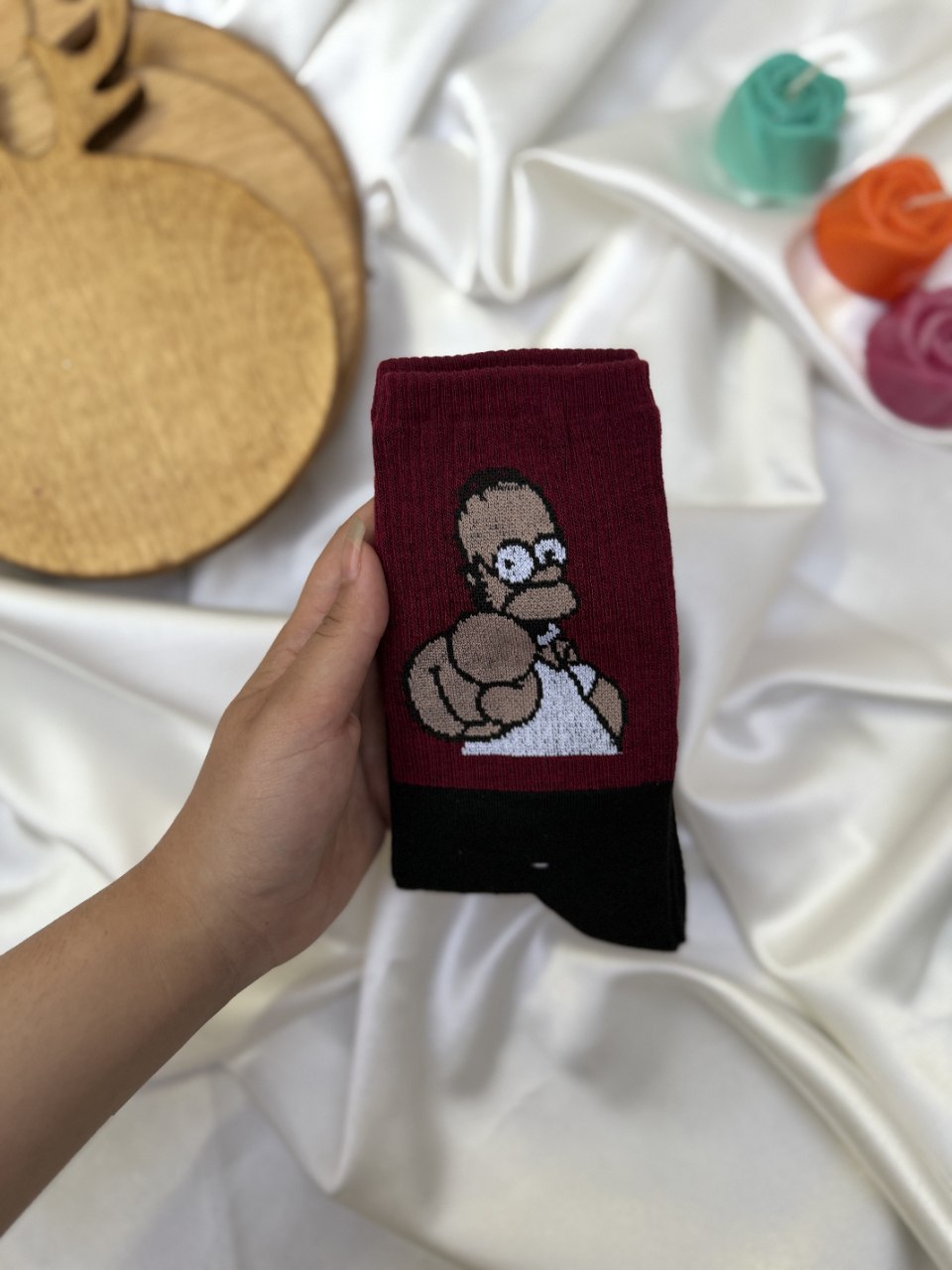 جوراب طرح دار ساق بلند زرشکی سیمپسون