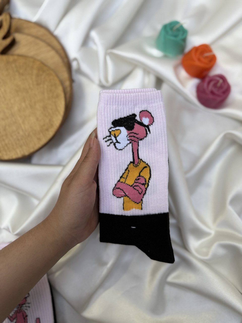 جوراب طرح دار ساق بلند پلنگ صورتی با عینک دودی