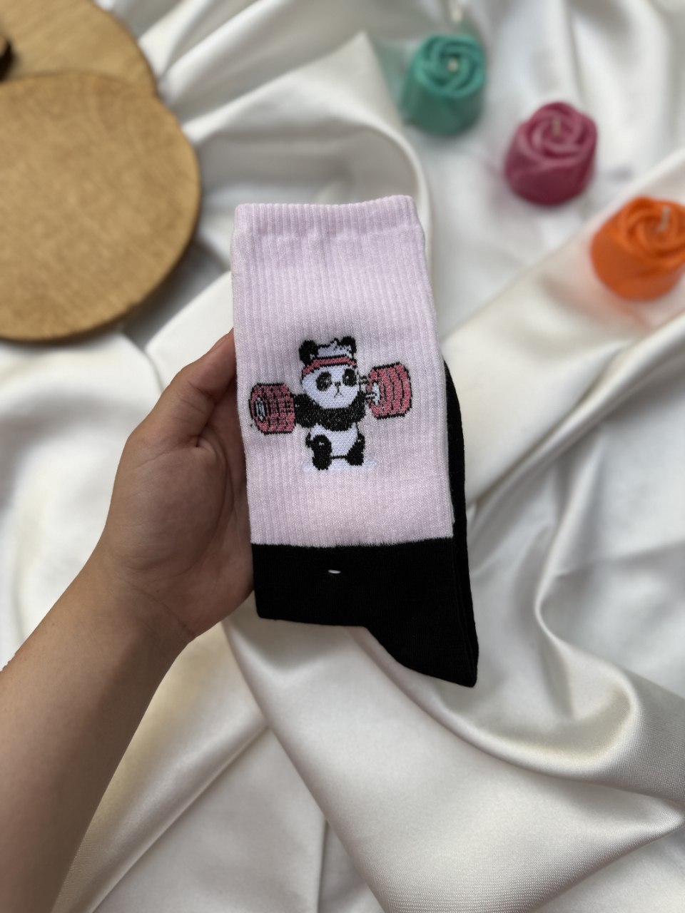 جوراب طرح دار ساق بلند پاندا وزنه بردار