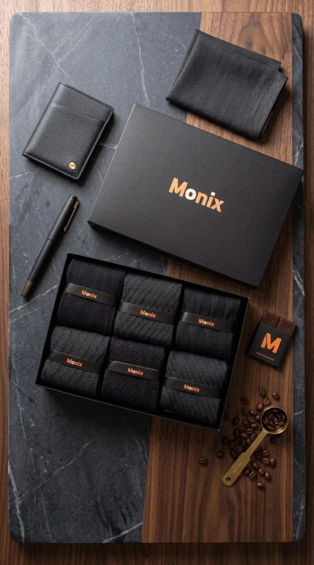 باکس 6 تایی جوراب monix ساق بلند با جنس پنبه و کش انگلیسی و رنگ مشکی