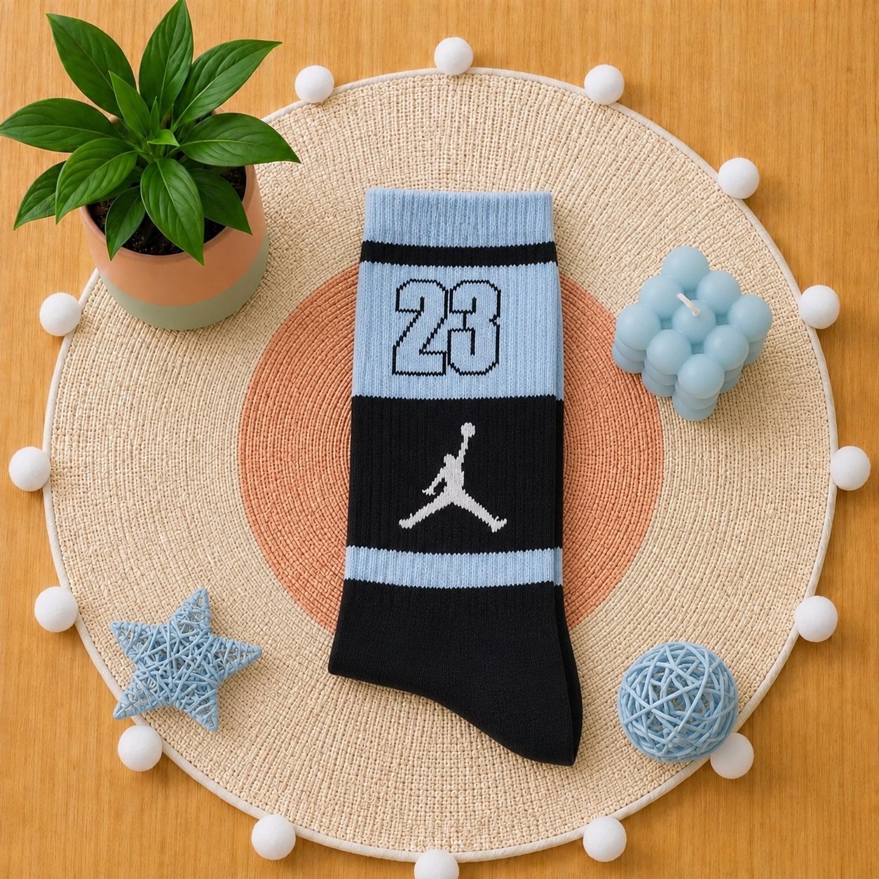 blue Jordan long socks with sporty patterned design