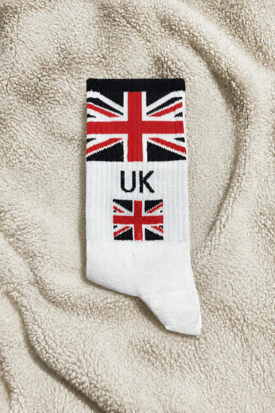 جوراب ساق بلند طرح UK پرچم انگلیس سفید